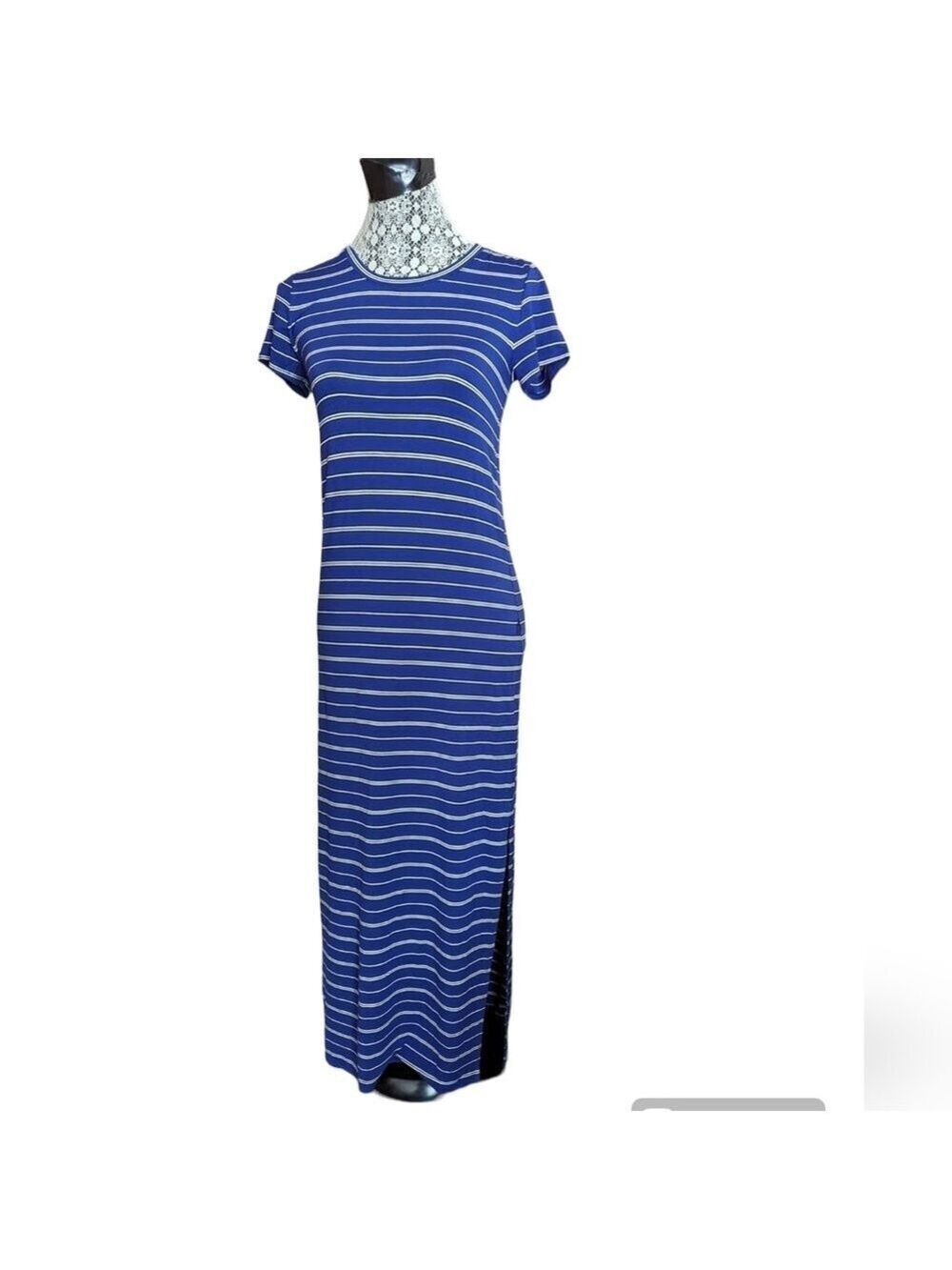 Juicy Couture Royal Blue & White Pinstriped Maxi Dress In Small